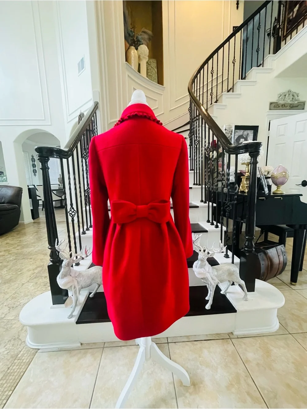 Kate Spade New York RUFFLE TRIM BOW BACK COAT IN CHARM RED